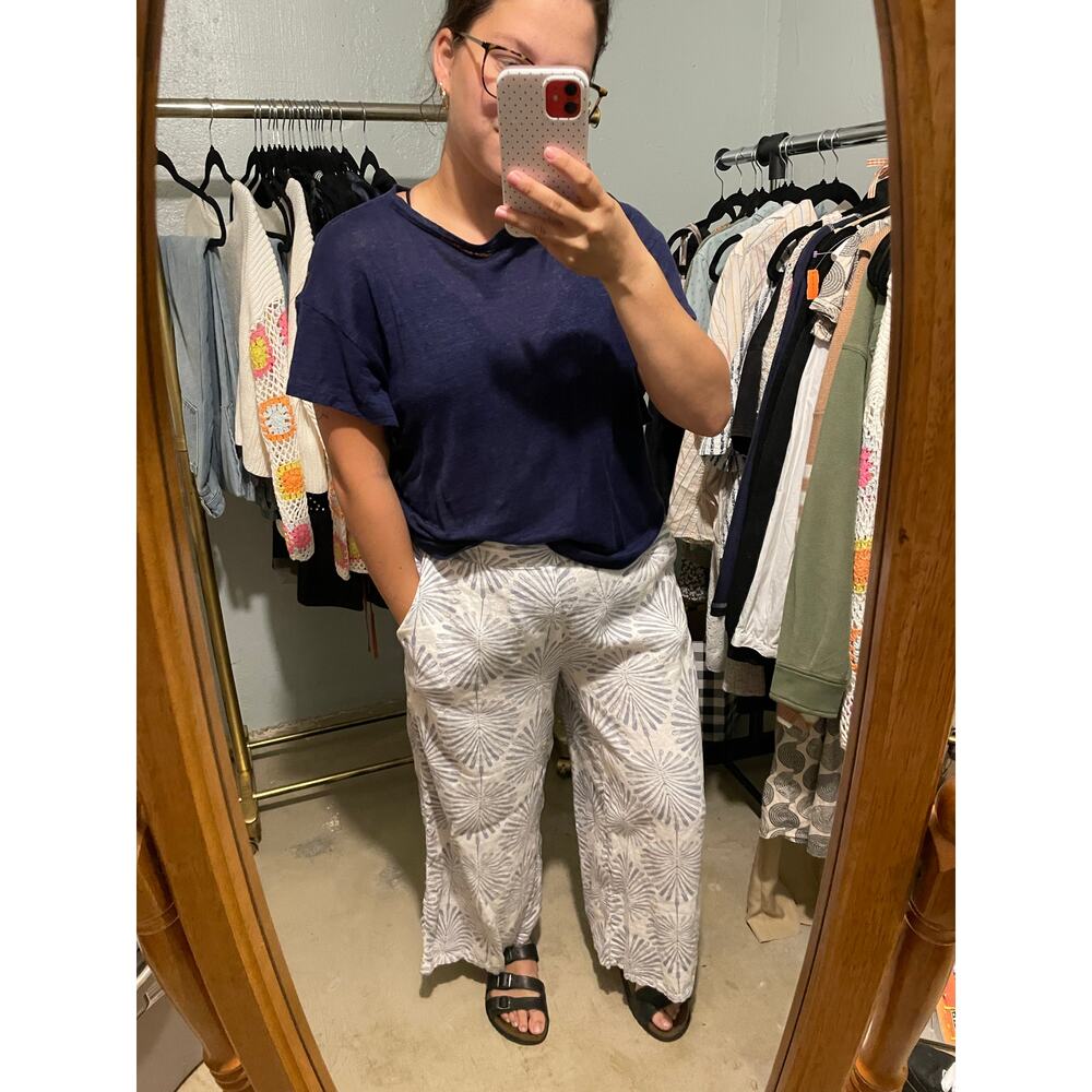 Joie Women’s Blue/White Leaf 100% Linen Cropped Wide Leg Pants (Size L)